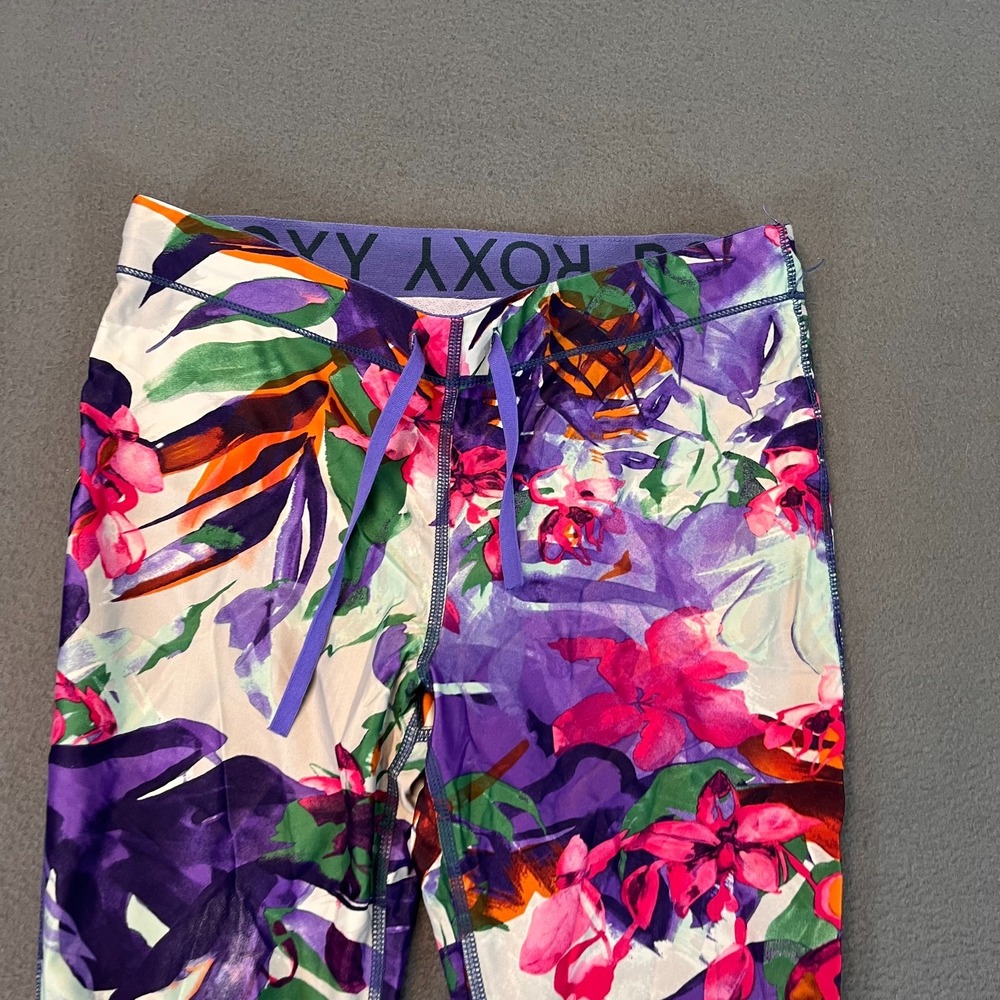 Roxy Floral Capri Leggings Womens 25W 19L Pants Multicolored Sportswear Work Out - Picture 2 of 9